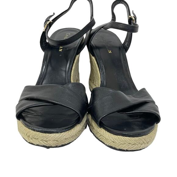 Cole Haan x Nike Air Women Sz 10 Black Leather Strappy Espadrille Wedge Sandals - Picture 8 of 9